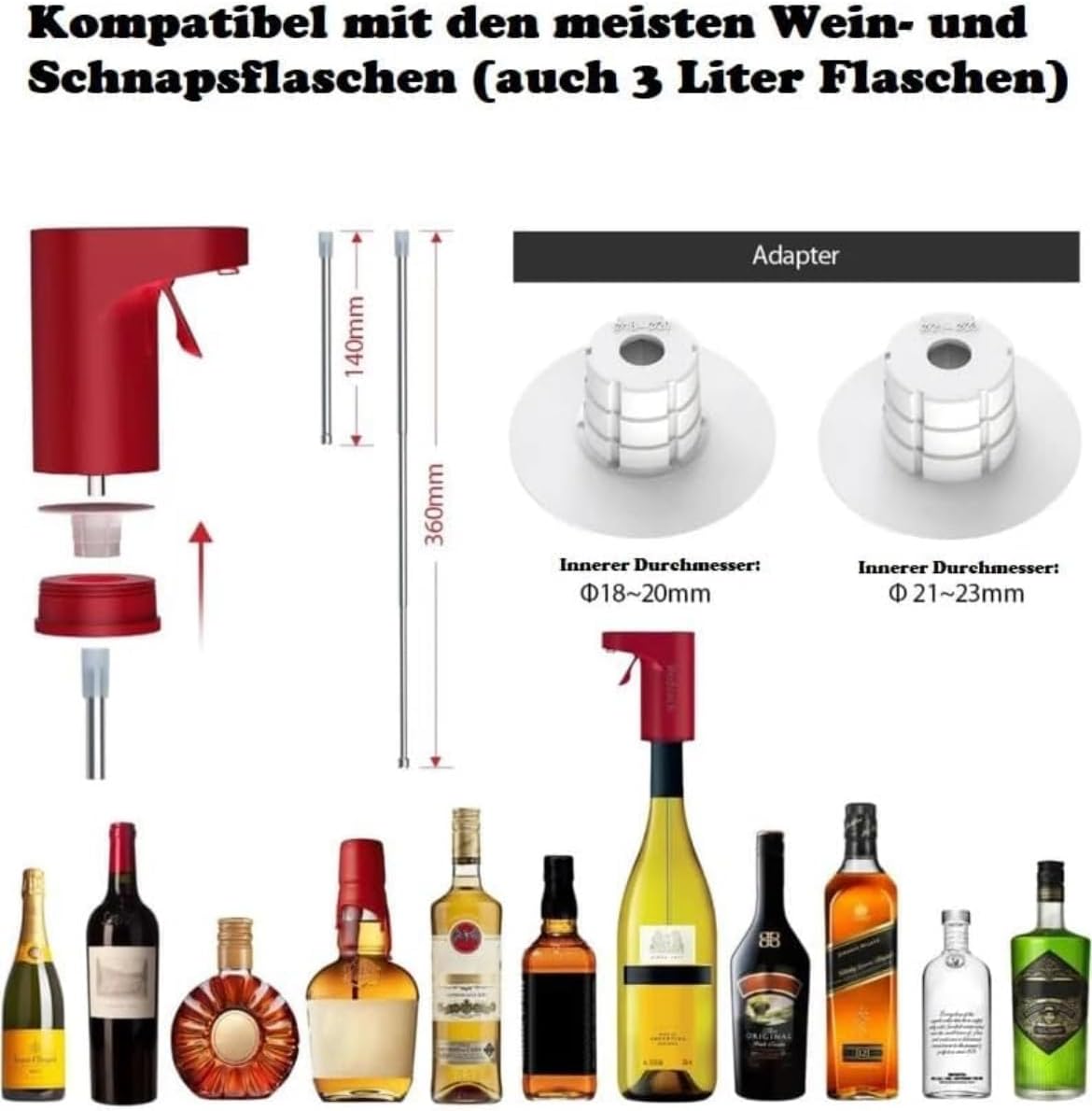 DrinkFlow™ Elektronischer Getränkespender – Perfekt für Wein, Schnaps und mehr, Mit Quantitätsmodus und Ventilationsfunktion für eine perfekte Entladung