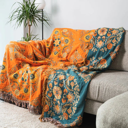 Vintage Boho-Wurfdecke mit Blumenmuster