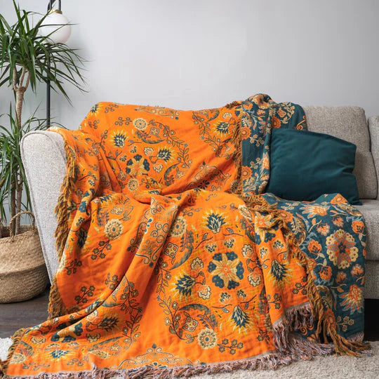 Vintage Boho-Wurfdecke mit Blumenmuster